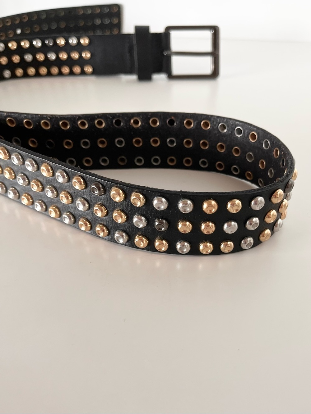 PRISTINE CAbi Studded Leather Belt Black & Sparkle Mixed Metal Studs XL - Picture 13 of 16